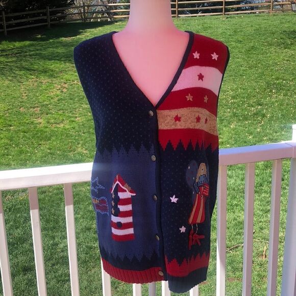 Grandmacore grandma sweater vest Fourth of July 4th women’s 2X plus size - Picture 3 of 16